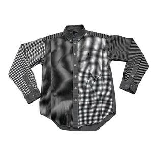 Ralph Lauren Boy's MD Black & White Gingham Color Block Long Sleeve Dress Shirt